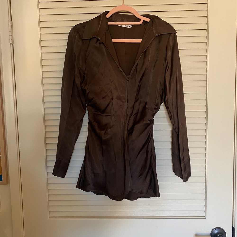 Zara Dark Brown Satin Shirt
